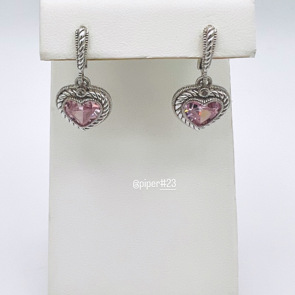 EUC Judith Ripka JR TWO Pink Crystal & White Sapphire Heart Drop Earrings - Picture 4 of 12